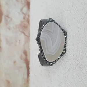 New Lucky Brand Gunmetal Pave Agate Cuff Bracelet